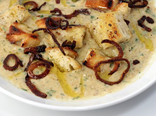 Roasted Potato Leek Soup w/Crispy Shallots