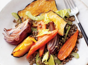 Roasted Fall Vegetables With Lentils