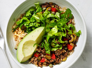 Spanish Beef and Rice Bowls With Avocado
